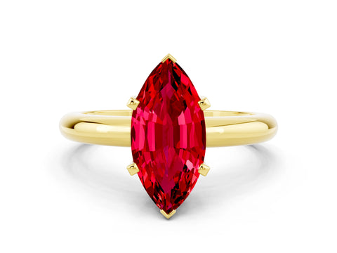 Yellow gold Marquise Cut Ruby Solitaire Engagement Ring with Round Band and Four-Prong Setting