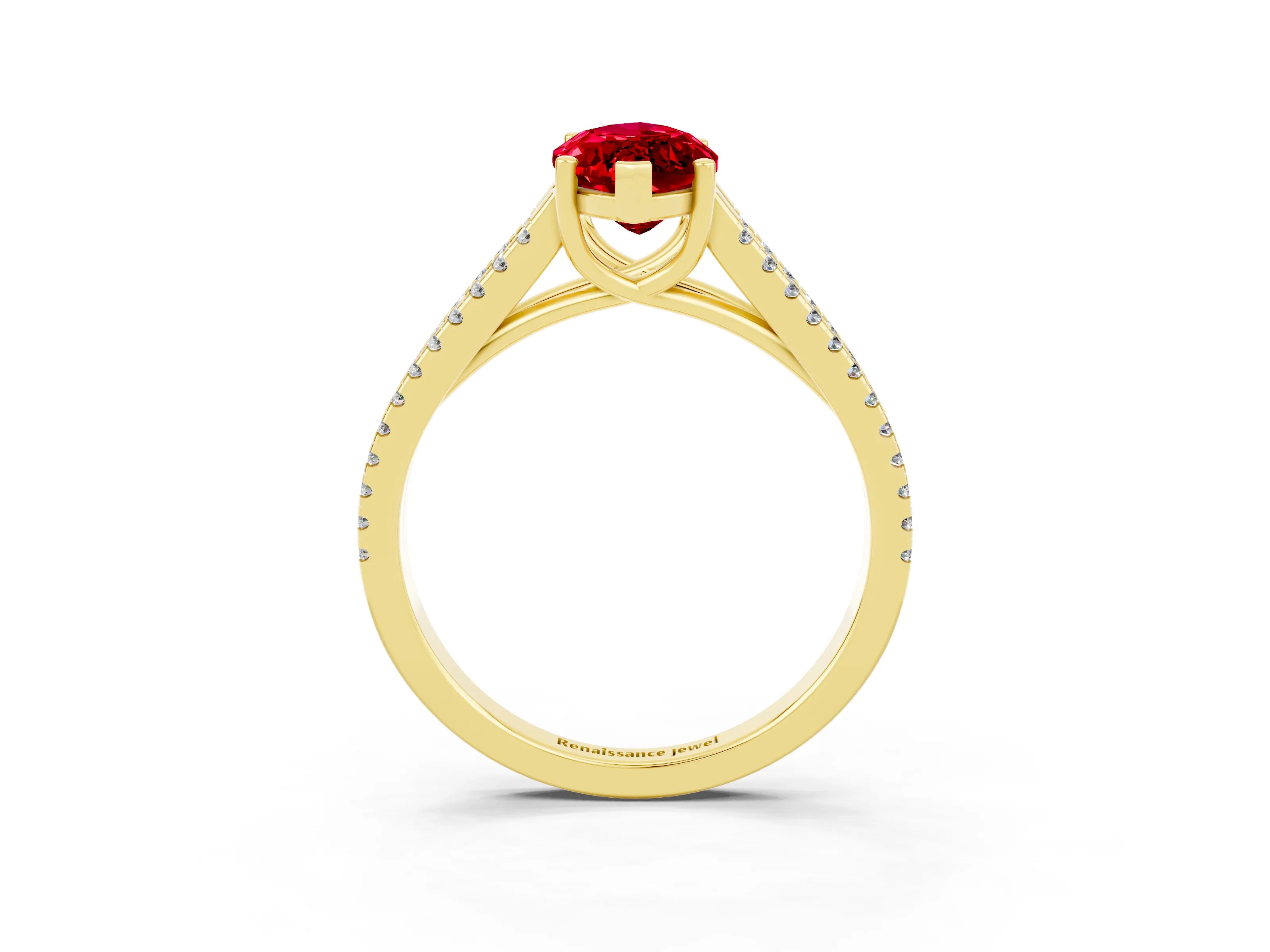 Yellow gold Marquise Cut Ruby Solitaire Engagement Ring with Split Shank Pavé Band_3