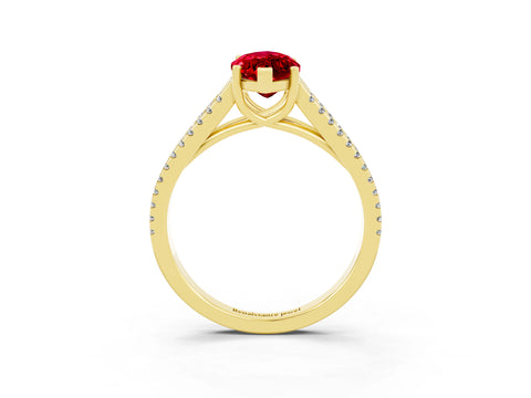 Yellow gold Marquise Cut Ruby Solitaire Engagement Ring with Split Shank Pavé Band_3