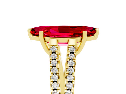 Yellow gold Marquise Cut Ruby Solitaire Engagement Ring with Split Shank Pavé Band_5