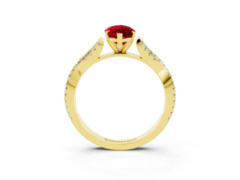 Yellow gold Marquise Cut Ruby Solitaire Engagement Ring with Twisted Pavé Band and Four-Prong Setting_3