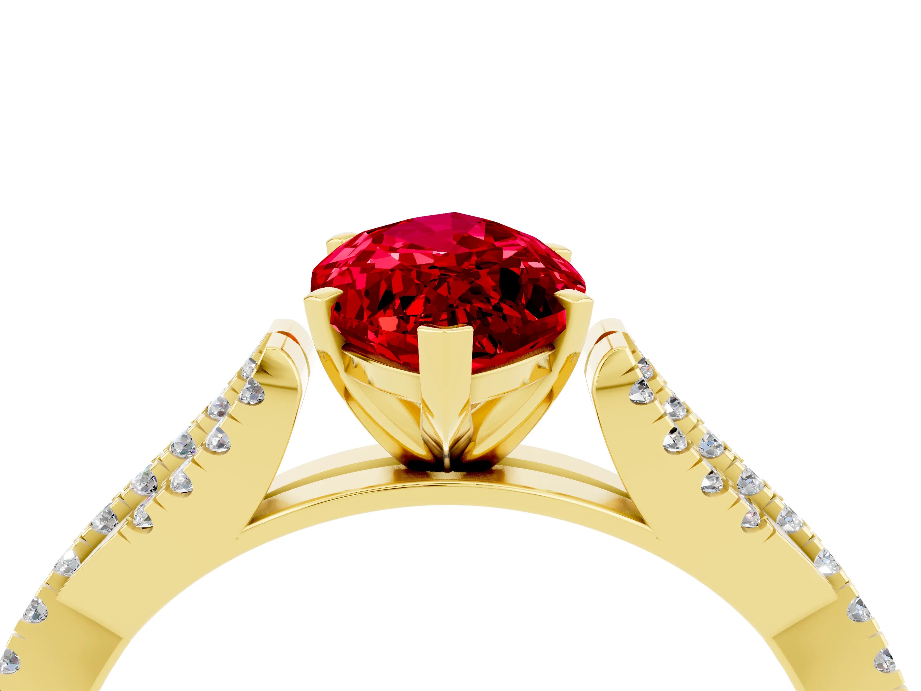 Yellow gold Marquise Cut Ruby Solitaire Engagement Ring with Twisted Pavé Band and Four-Prong Setting_4