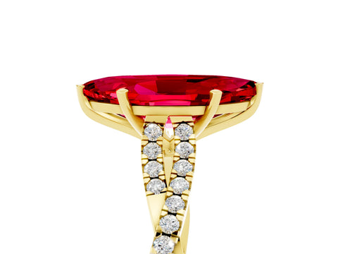 Yellow gold Marquise Cut Ruby Solitaire Engagement Ring with Twisted Pavé Band and Four-Prong Setting_5