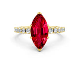 Yellow gold Marquise Cut Ruby Solitaire Pavé Band with Four-Prong Setting