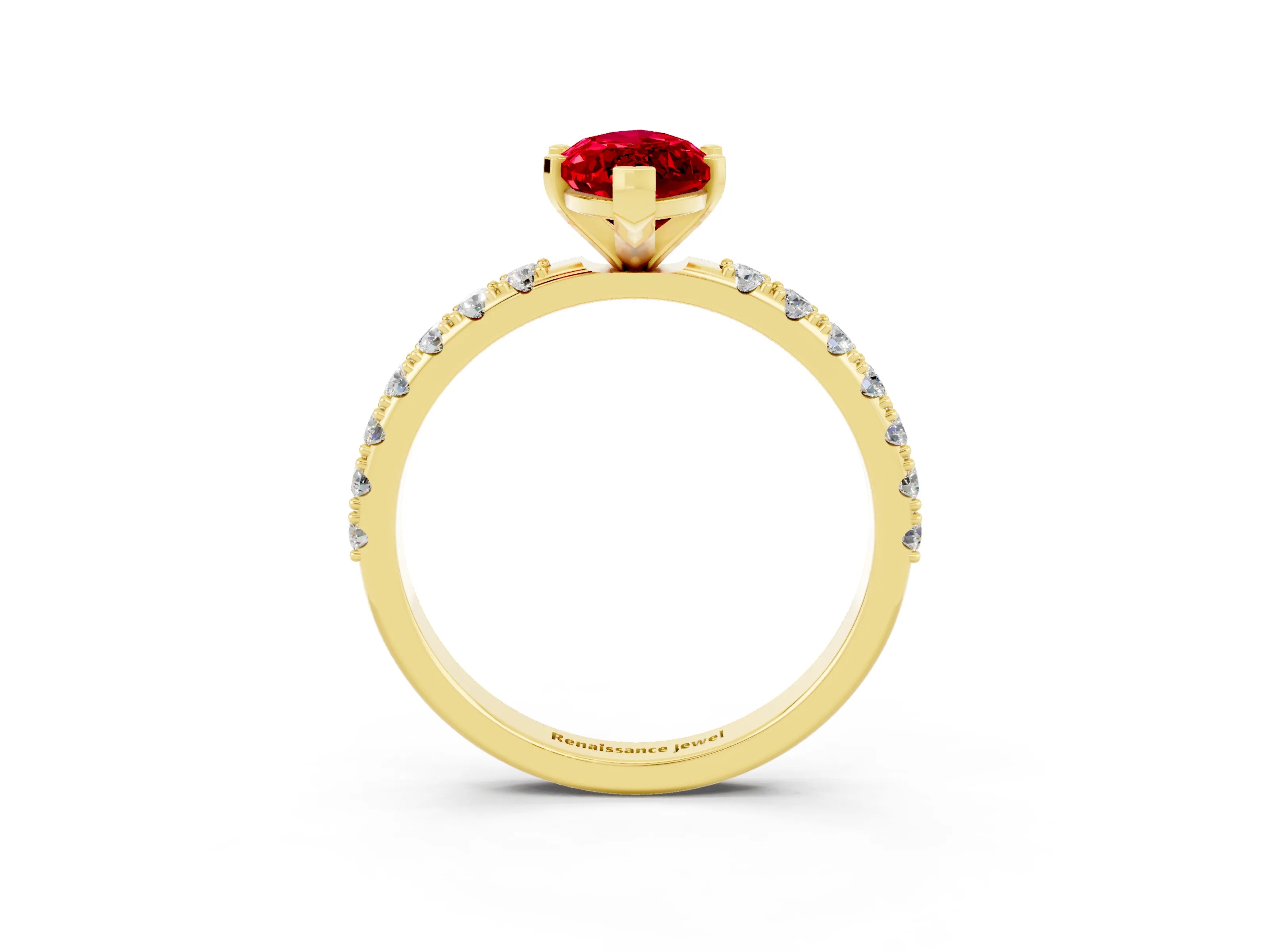 Yellow gold Marquise Cut Ruby Solitaire Pavé Band with Four-Prong Setting_3