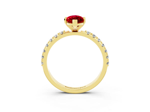 Yellow gold Marquise Cut Ruby Solitaire Pavé Band with Four-Prong Setting