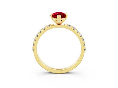 Yellow gold Marquise Cut Ruby Solitaire Pavé Band with Four-Prong Setting_3