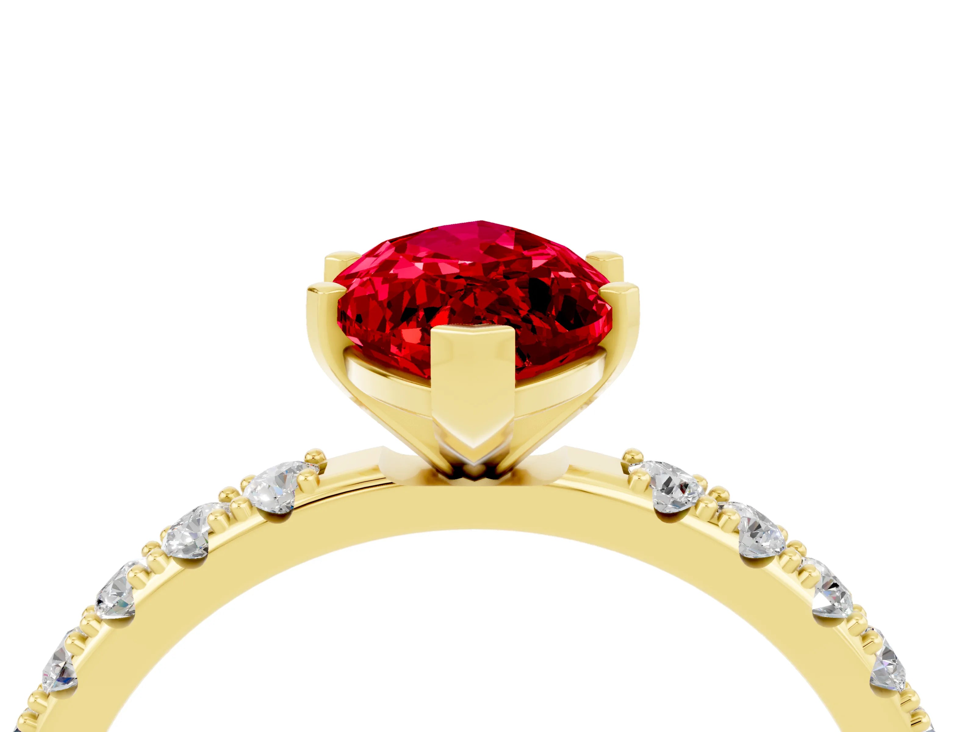 Yellow gold Marquise Cut Ruby Solitaire Pavé Band with Four-Prong Setting_4
