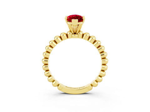 Yellow gold Marquise Cut Ruby Solitaire Ring with Beaded Band and Prong Setting_3
