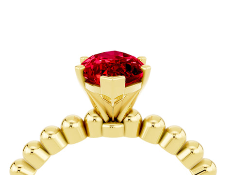 Yellow gold Marquise Cut Ruby Solitaire Ring with Beaded Band and Prong Setting_4