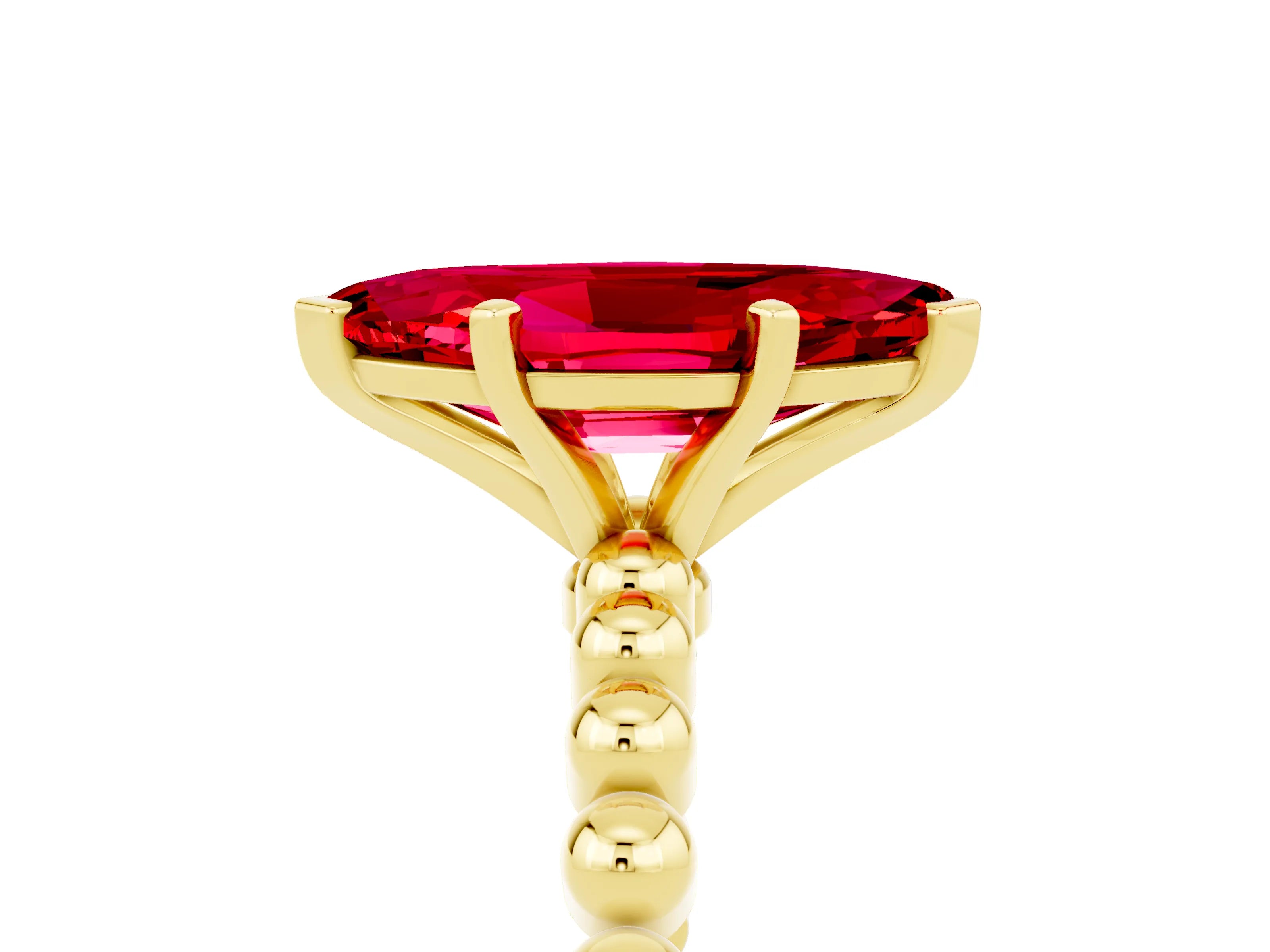 Yellow gold Marquise Cut Ruby Solitaire Ring with Beaded Band and Prong Setting_5