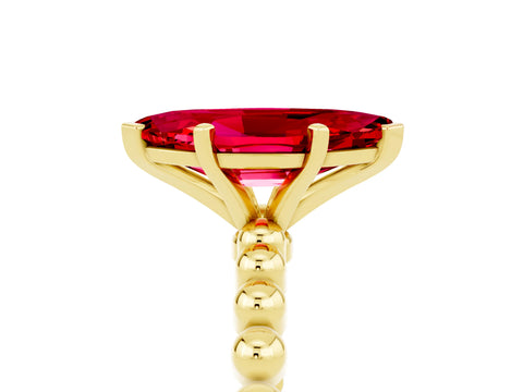 Yellow gold Marquise Cut Ruby Solitaire Ring with Beaded Band and Prong Setting_5