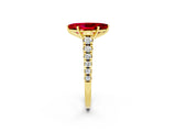 Yellow gold Marquise Cut Ruby Solitaire Ring with Cathedral Setting and Pavé Band_2