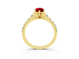 Yellow gold Marquise Cut Ruby Solitaire Ring with Cathedral Setting and Pavé Band_3