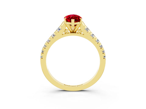 Yellow gold Marquise Cut Ruby Solitaire Ring with Cathedral Setting and Pavé Band_3