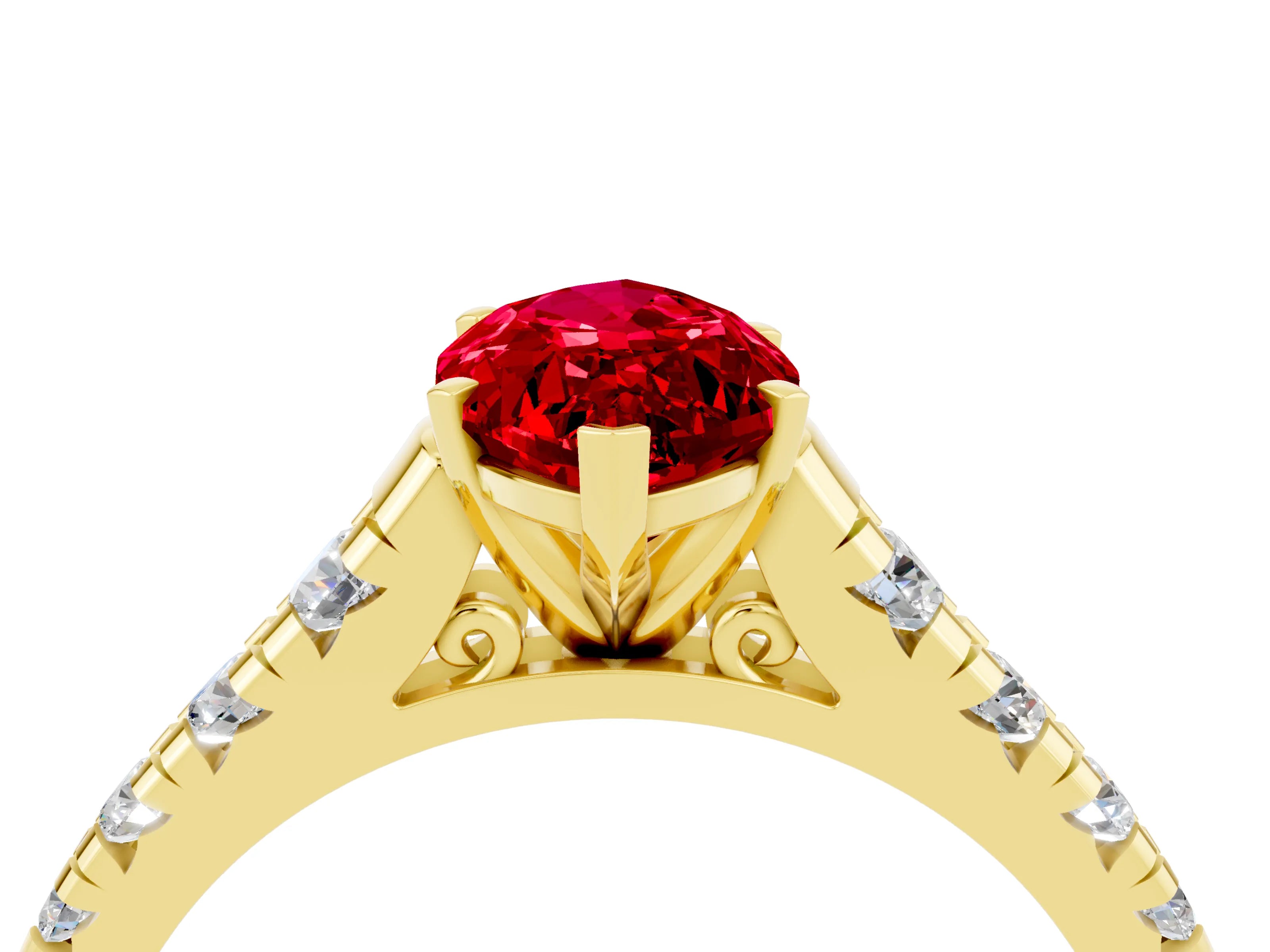 Yellow gold Marquise Cut Ruby Solitaire Ring with Cathedral Setting and Pavé Band_4