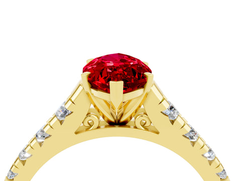 Yellow gold Marquise Cut Ruby Solitaire Ring with Cathedral Setting and Pavé Band_4