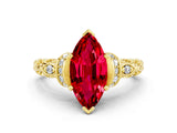 Yellow gold Marquise Cut Ruby Solitaire Ring with Filigree Band and Four-Prong Setting_24