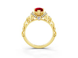 Yellow gold Marquise Cut Ruby Solitaire Ring with Filigree Band and Four-Prong Setting_27