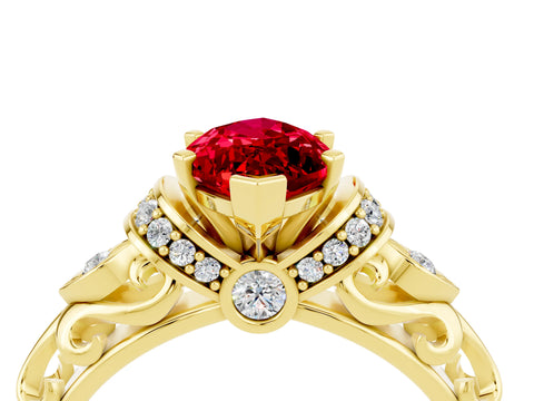 Yellow gold Marquise Cut Ruby Solitaire Ring with Filigree Band and Four-Prong Setting_28