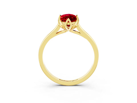 Yellow gold Marquise Cut Ruby Solitaire Ring with Flower Prong Setting and Classic Band_15
