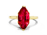 Yellow gold Marquise Cut Ruby Solitaire Ring with Flower Prong Setting and Classic Band_36