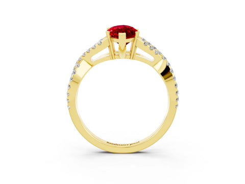 Yellow gold Marquise Cut Ruby Solitaire Ring with Four-Prong Setting and Twisted Pavé Band_3
