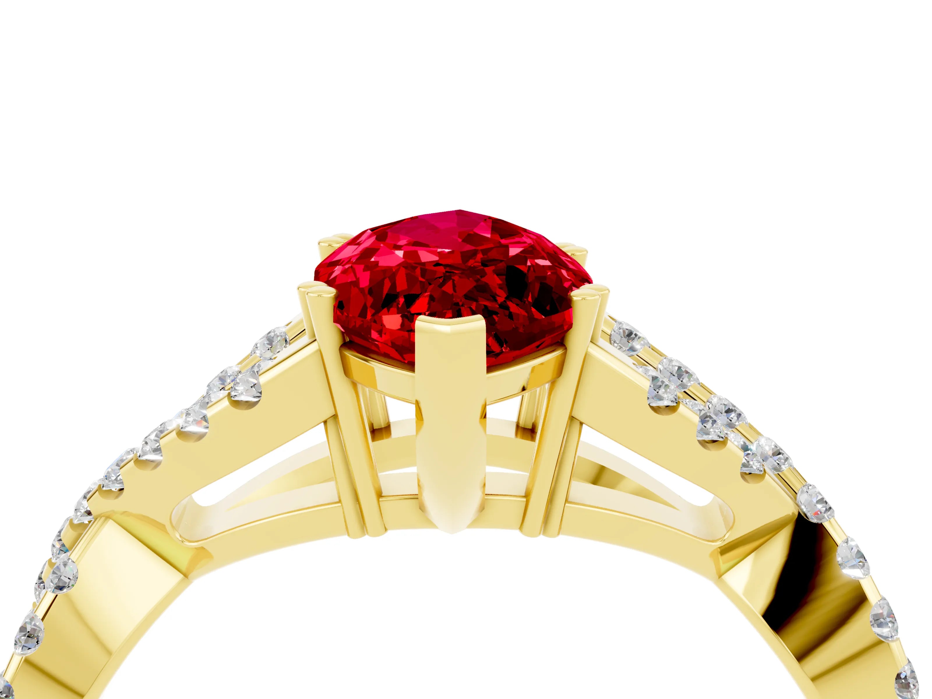 Yellow gold Marquise Cut Ruby Solitaire Ring with Four-Prong Setting and Twisted Pavé Band_4