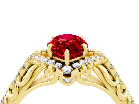 Yellow gold Marquise Cut Ruby Solitaire Ring with Hidden Halo and Pavé Band_38