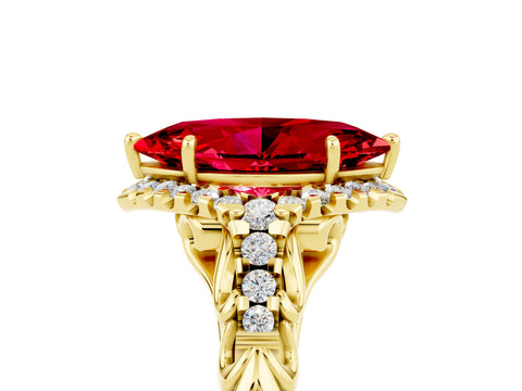 Yellow gold Marquise Cut Ruby Solitaire Ring with Hidden Halo and Pavé Band_39