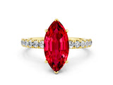 Yellow gold Marquise Cut Ruby Solitaire Ring with Pavé Accents and Four-Prong Setting