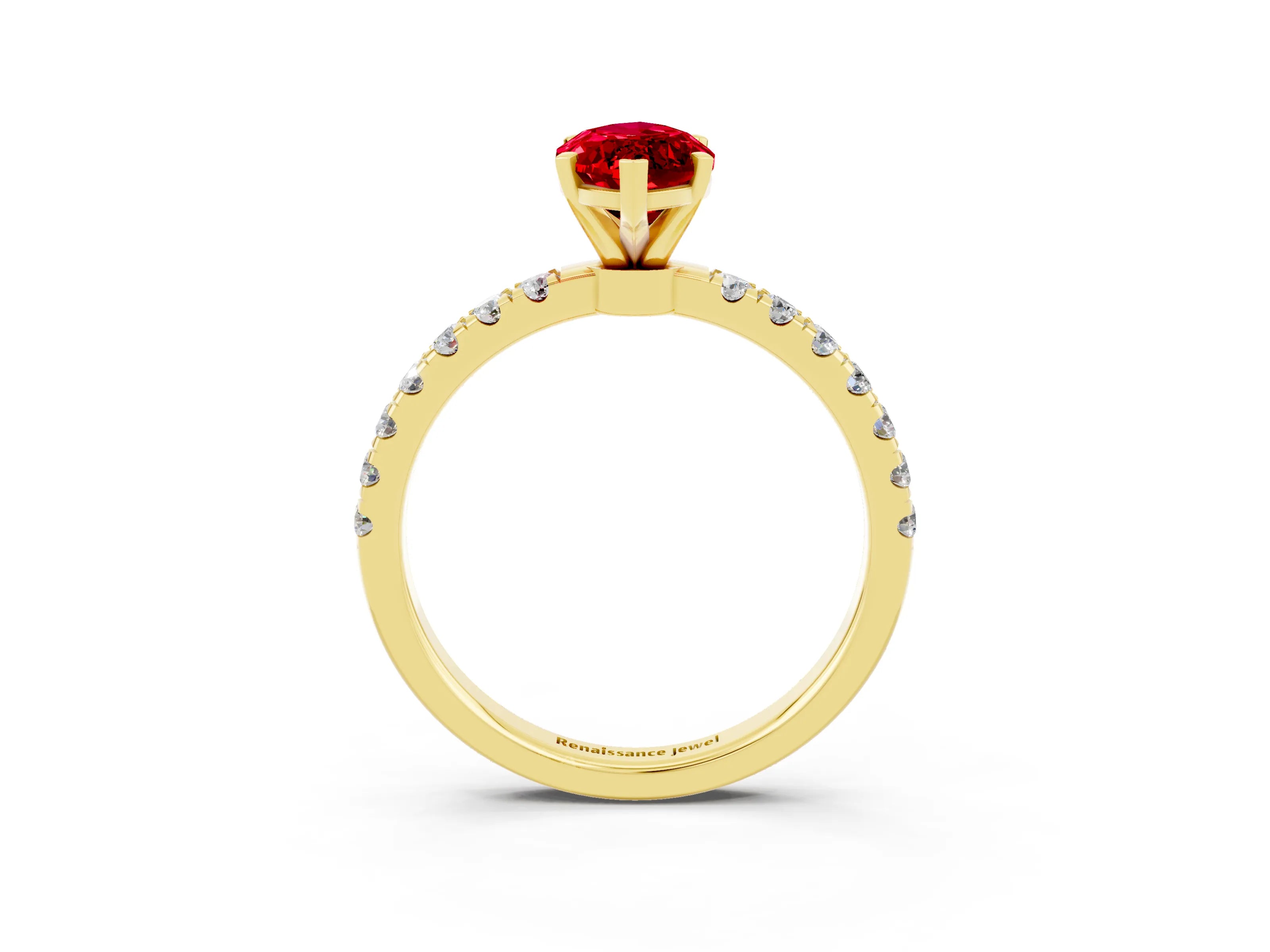 Yellow gold Marquise Cut Ruby Solitaire Ring with Pavé Accents and Four-Prong Setting_3