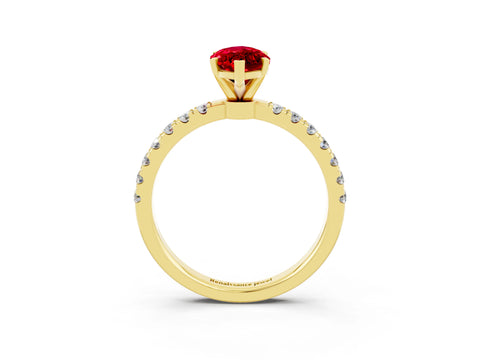 Yellow gold Marquise Cut Ruby Solitaire Ring with Pavé Accents and Four-Prong Setting_3