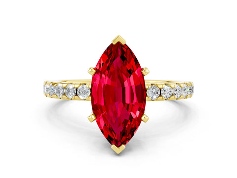 Yellow gold Marquise Cut Ruby Solitaire Ring with Pavé Band and Four-Prong Setting_24