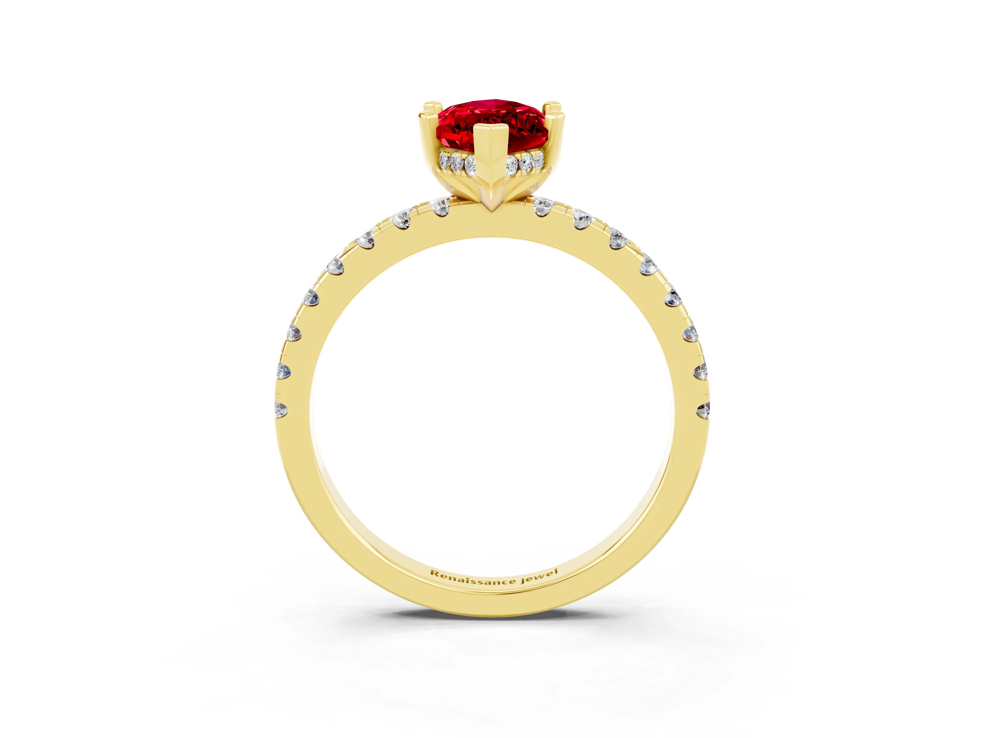 Yellow gold Marquise Cut Ruby Solitaire Ring with Pavé Band and Four-Prong Setting_27