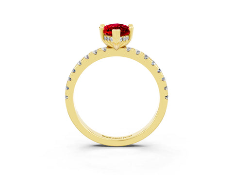 Yellow gold Marquise Cut Ruby Solitaire Ring with Pavé Band and Four-Prong Setting_27