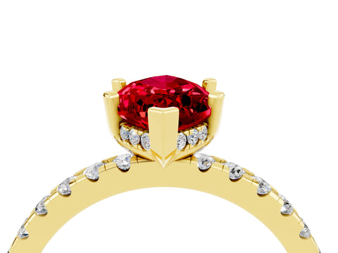 Yellow gold Marquise Cut Ruby Solitaire Ring with Pavé Band and Four-Prong Setting_28