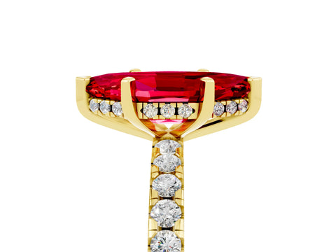 Yellow gold Marquise Cut Ruby Solitaire Ring with Pavé Band and Four-Prong Setting_29