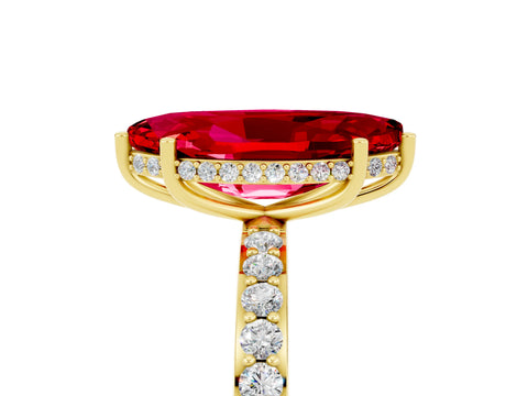Yellow gold Marquise Cut Ruby Solitaire Ring with Pavé Band and Hidden Halo_17