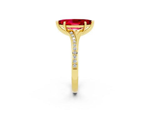 Yellow gold Marquise Cut Ruby Solitaire Ring with Pavé Band and Prong Setting_14