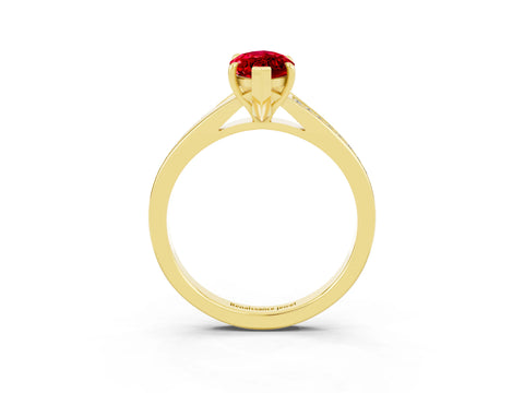 Yellow gold Marquise Cut Ruby Solitaire Ring with Pavé Band and Prong Setting_15