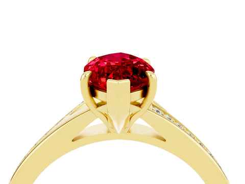 Yellow gold Marquise Cut Ruby Solitaire Ring with Pavé Band and Prong Setting_16