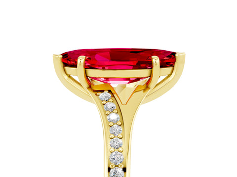 Yellow gold Marquise Cut Ruby Solitaire Ring with Pavé Band and Prong Setting_17