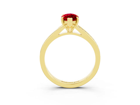 Yellow gold Marquise Cut Ruby Solitaire Ring with Pavé Band and Prong Setting_3