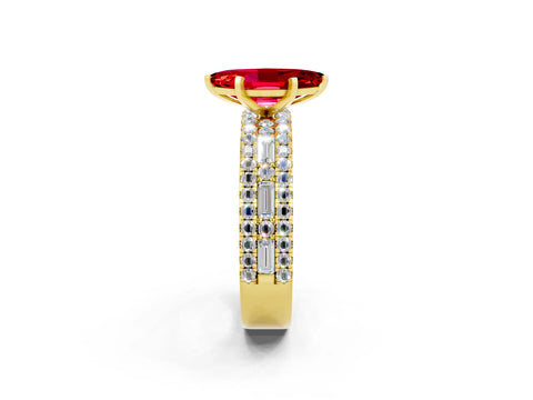 Yellow gold Marquise Cut Ruby Solitaire Ring with Pavé and Channel Set Band_2