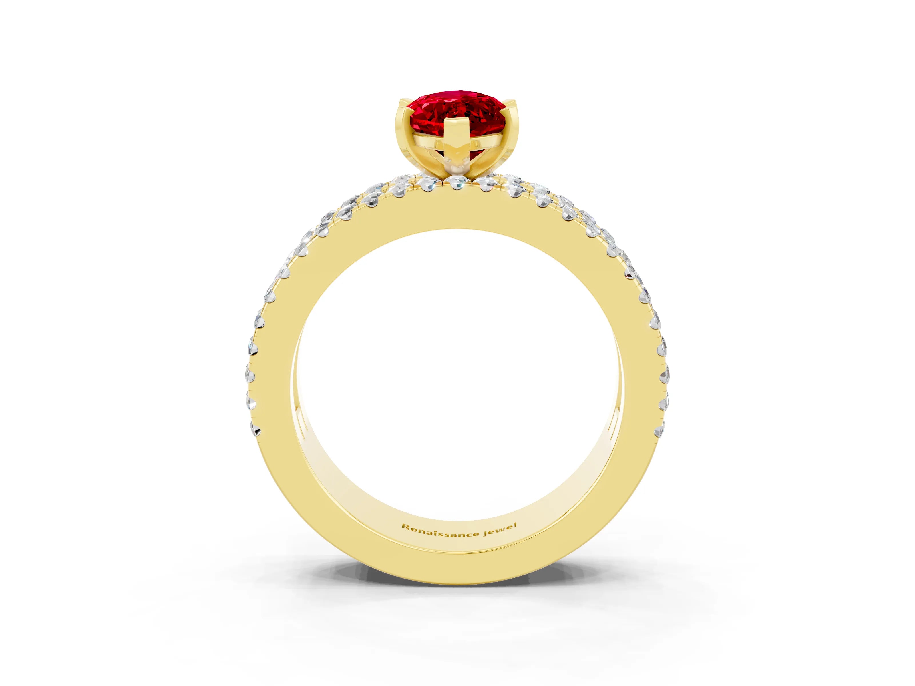 Yellow gold Marquise Cut Ruby Solitaire Ring with Pavé and Channel Set Band_3