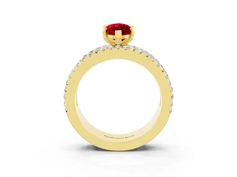 Yellow gold Marquise Cut Ruby Solitaire Ring with Pavé and Channel Set Band_3