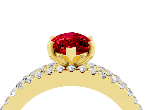 Yellow gold Marquise Cut Ruby Solitaire Ring with Pavé and Channel Set Band_4