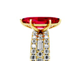 Yellow gold Marquise Cut Ruby Solitaire Ring with Pavé and Channel Set Band_5