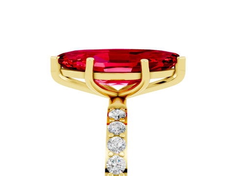 Yellow gold Marquise Cut Ruby Solitaire Ring with Pave Band and Four Prong Setting_17